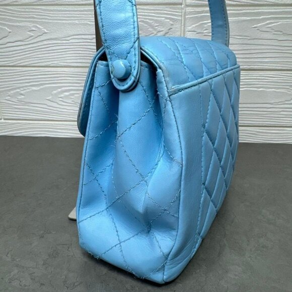 CHANEL 24K Vintage Flap Bag Lambskin Leather Quilted Chain Purse Blue - Picture 6 of 15